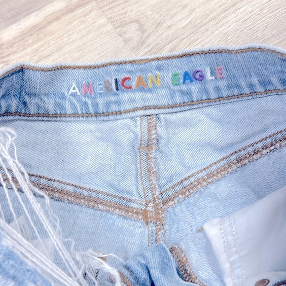 AE Sunshine & Rainbow Embroidered Patchwork Denim High Rise 90s Boyfriend Shorts - Picture 8 of 12